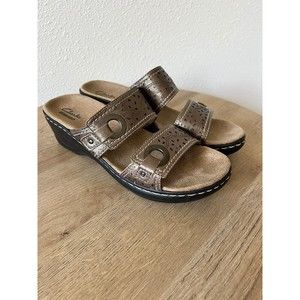 Clarks Collection Lexi Laurel Pewter Slide Wedge Sandals Size 7M US